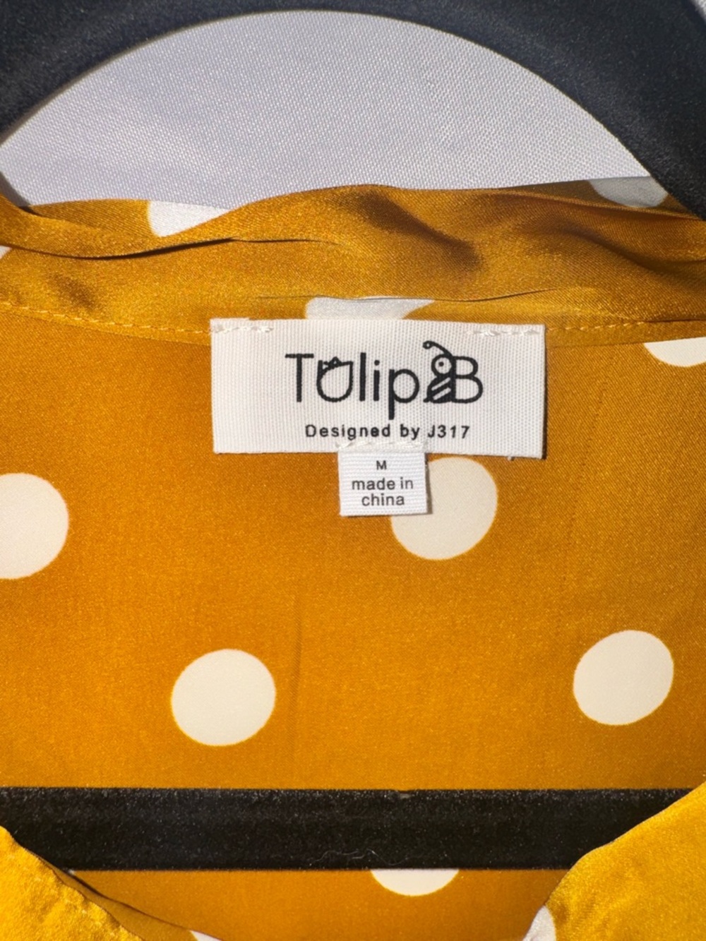 Tulip B Mustard Polka Dot Tie-Neck Blouse - Picture 5 of 6